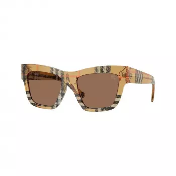 Burberry BE4449-414673 Damen Sonnenbrille, quadratisches Acetatgestell, Havana/Schildpatt, braune Gläser, 53/19/140 mm