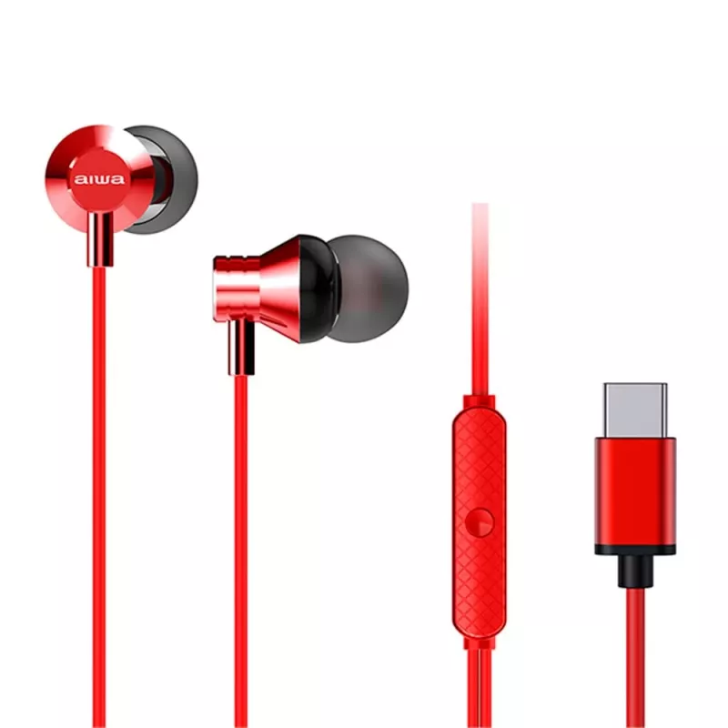 AIWA ESTM-50USB-C/RD In-Ear-Stereo-Ohrhörer mit Mikrofon, USB, Rot