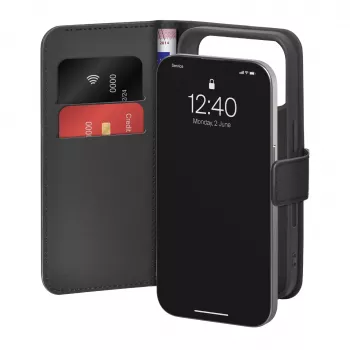 PURO Booklet-Hülle für iPhone 17 Pro, Black Eco-Leder mit 2 Kartenfächern PUIPC17P63BOOKC8BLK