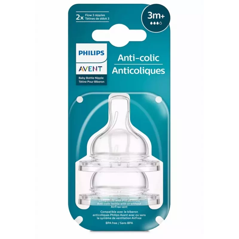 Philips Avent Anti-colic Babyflaschen-Silikonsauger, mittlerer Durchfluss, 3M+, 2er-Pack