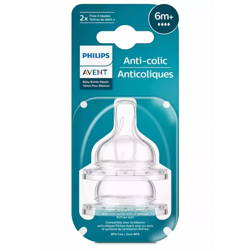 Philips Avent Anti-Colic Babyflaschen-Silikonsauger, schneller Milchfluss, 6M+, 2er-Pack