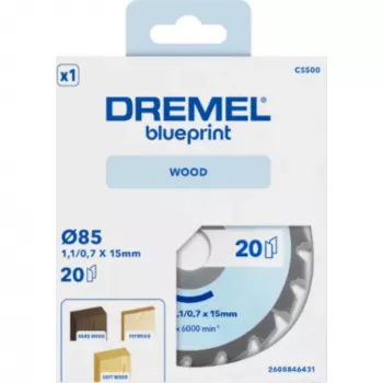 Dremel CS500 Holz-Kreissägeblatt 85mm, Wolframcarbid-bestückt, 20 Zähne, für DSM20 Compact Saw 2608846431