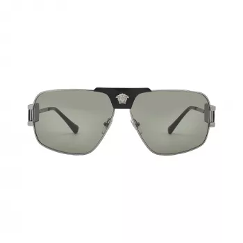 Versace VE2251-1001-2 Herren-Sonnenbrille Pilot Aviator Schwarzes Gestell Graue Gläser 63mm