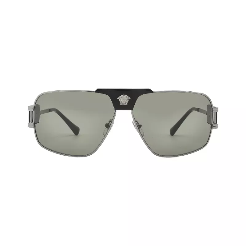 Versace VE2251-1001-2 Herren-Sonnenbrille Pilot Aviator Schwarzes Gestell Graue Gläser 63mm