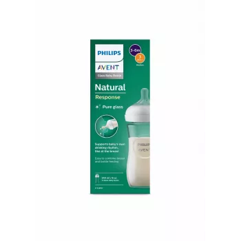 Philips AVENT Natural Response Glas Babyflasche 240 ml, Medium Flow Sauger, 1m+