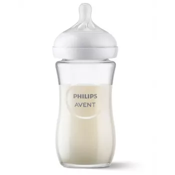 Philips AVENT Natural Response Glas Babyflasche 240 ml, Medium Flow Sauger, 1m+