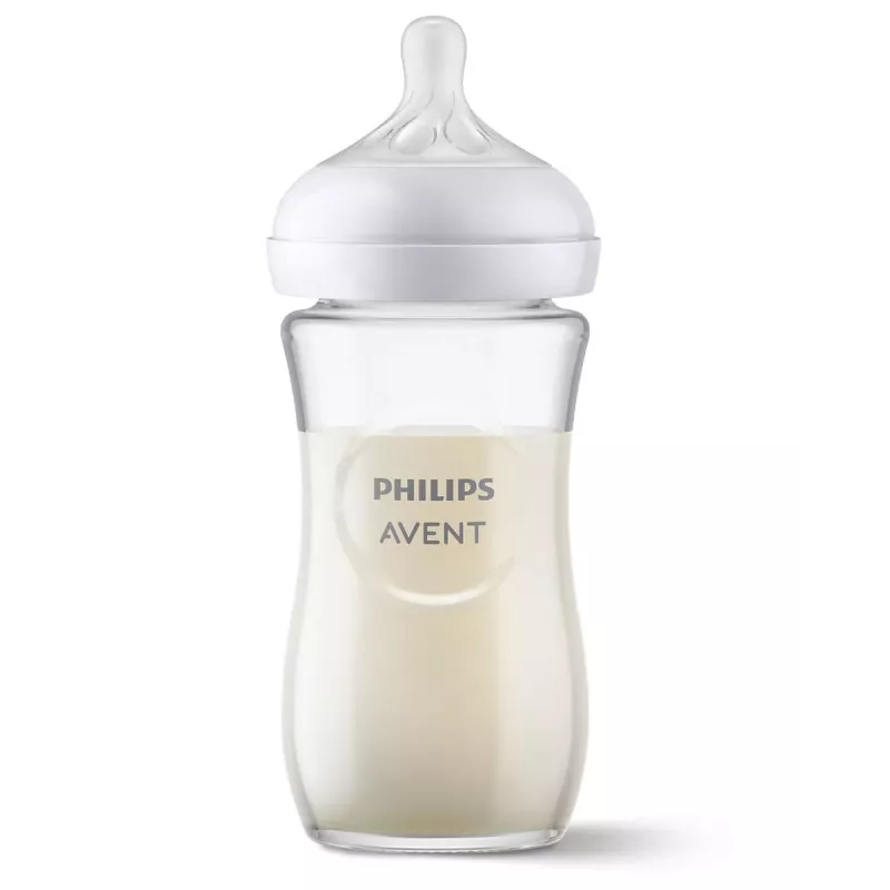 Philips AVENT Natural Response Glas Babyflasche 240 ml, Medium Flow Sauger, 1m+