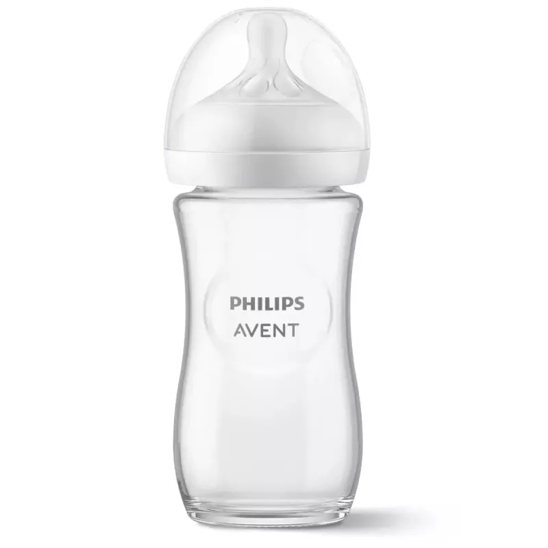 Philips AVENT Natural Response Glas Babyflasche 240 ml, Medium Flow Sauger, 1m+