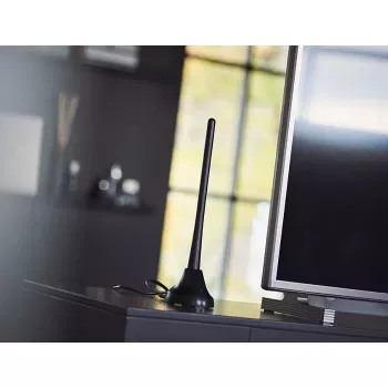 PHILIPS SDV5100/12 Zimmerfernsehantenne mit 18 dB Verstärkung, UHF/VHF/FM, Schwarz