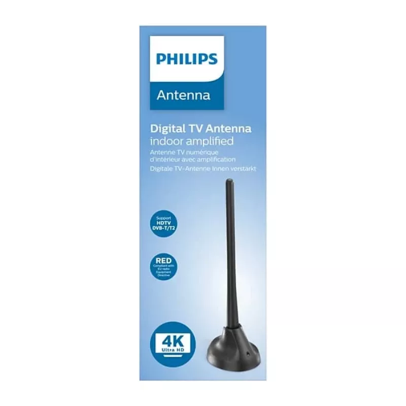 PHILIPS SDV5100/12 Zimmerfernsehantenne mit 18 dB Verstärkung, UHF/VHF/FM, Schwarz