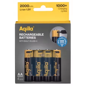 AQIILA USB-C wiederaufladbare AA Lithium-Ionen-Akkus, 1,2V, 4er-Pack (AQ200AA367C4)