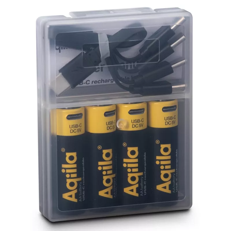 AQIILA USB-C wiederaufladbare AA Lithium-Ionen-Akkus, 1,2V, 4er-Pack (AQ200AA367C4)