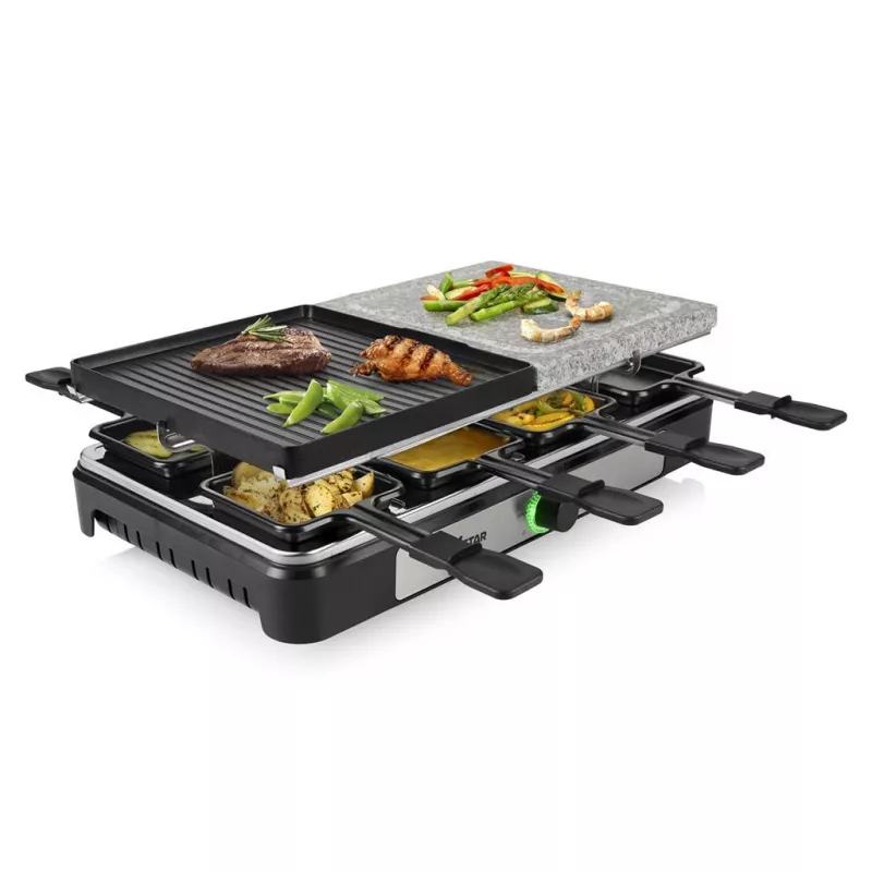 Tristar RA-2747 Raclette mit Antihaftbeschichtung, Kontrollleuchte, Grillfunktion, Schwarz, Stein