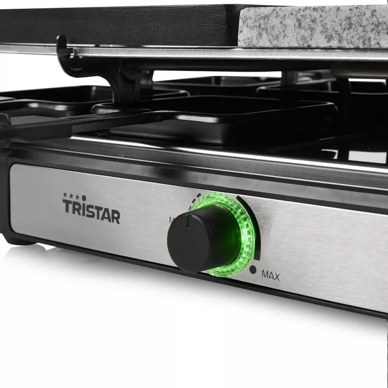 Tristar RA-2747 Raclette mit Antihaftbeschichtung, Kontrollleuchte, Grillfunktion, Schwarz, Stein