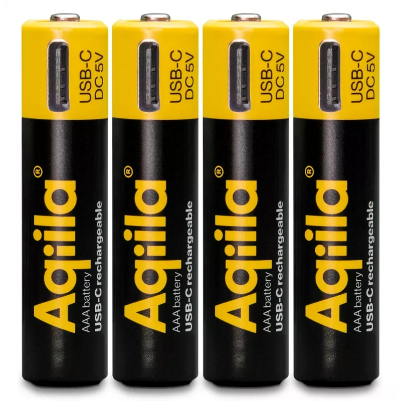 AQIILA AAA NiMH Akkus mit USB-C, 1,2 V, 600 mAh, 4er-Pack AQ60AAA374C4