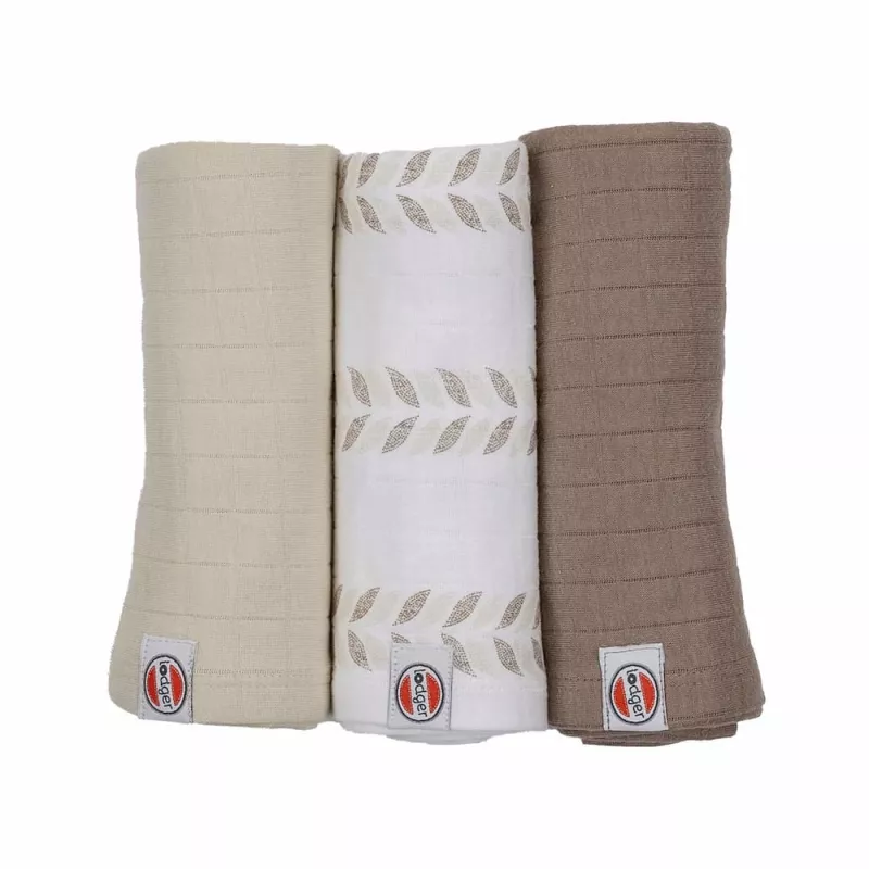 Lodger Swadler Solid Matcha Baumwoll-Pucktuch, Birch, 70x70 cm, 3er-Pack