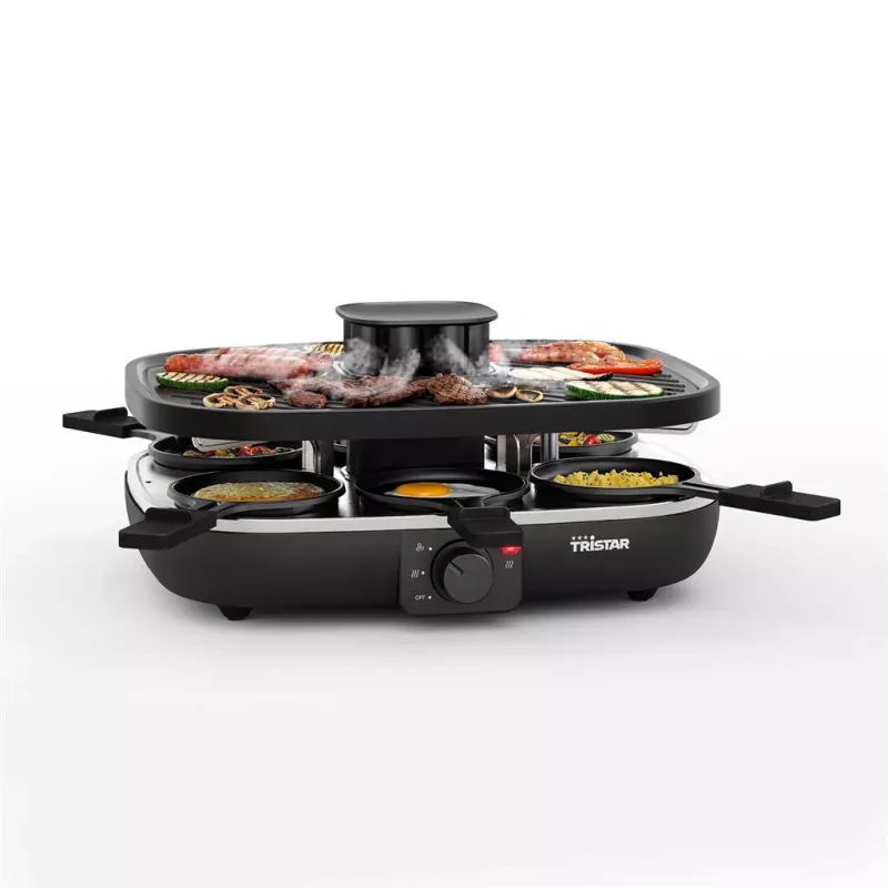 Tristar RA-2760 Raclette-Grill mit 6 Pfännchen, aktiver Belüftung, Schwarz