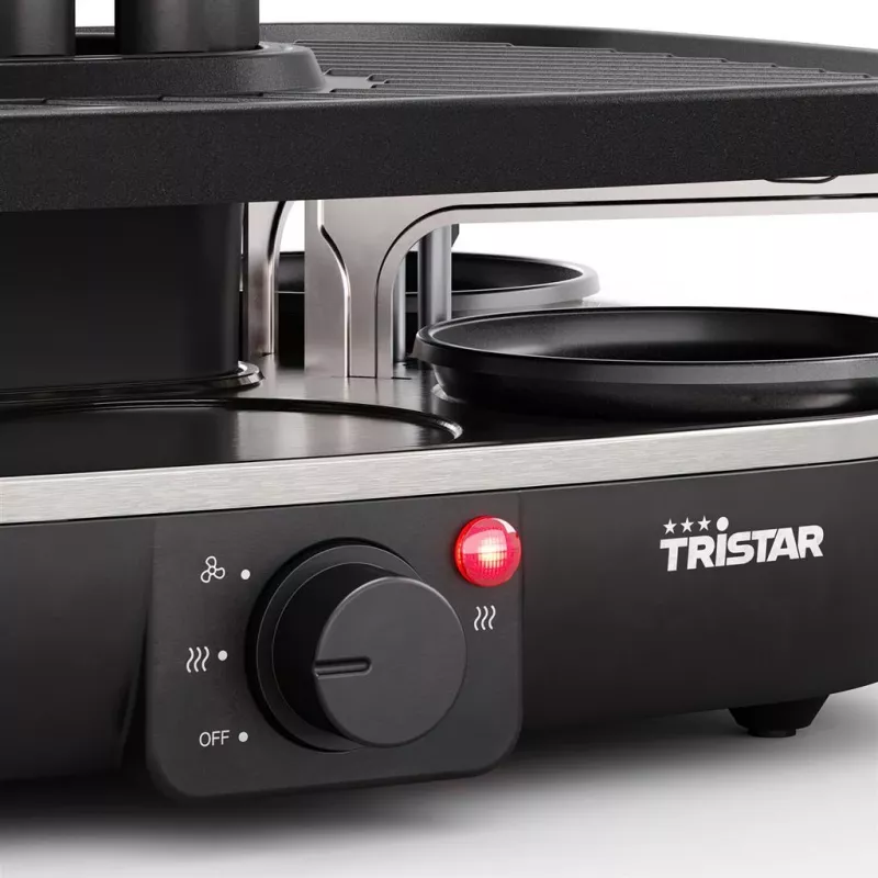 Tristar RA-2760 Raclette-Grill mit 6 Pfännchen, aktiver Belüftung, Schwarz