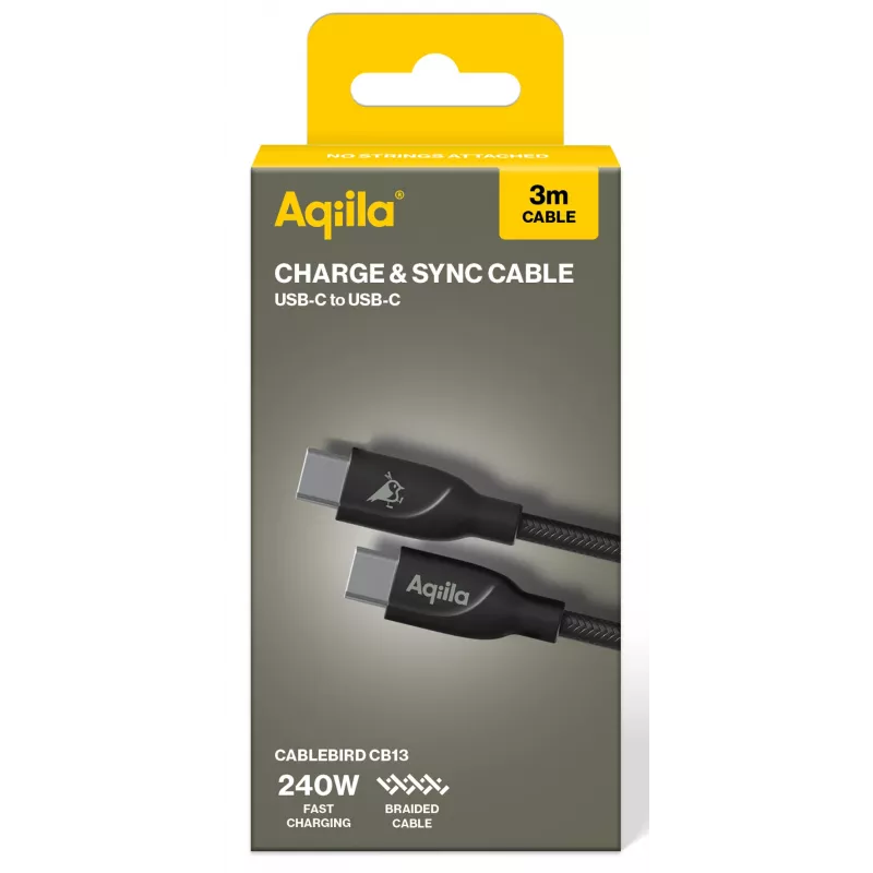 AQIILA USB-C auf USB-C Lade- und Synchronisierungskabel 3 m Schwarz AQCBPBICB4BD881