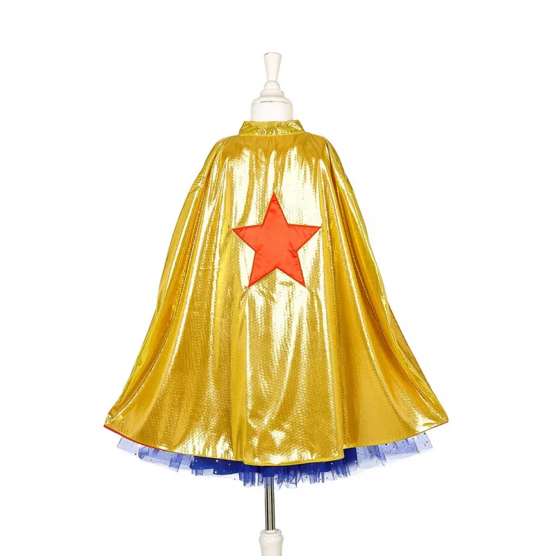 Souza! Superheldin Kostüm Kleid mit Umhang, Pink/Gold/Blau, 5-7 Jahre (116-128 cm)