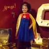 Souza! Superheldin Kostüm Kleid mit Umhang, Pink/Gold/Blau, 5-7 Jahre (116-128 cm)