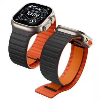 Spigen Athlex Air M Armband für Apple Watch 8/9/10/11/SE/Ultra (44/45/46/49 mm) – Schwarz/Orange
