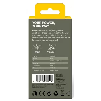 AQIILA Cablebird CS12 USB-C auf USB-C Lade- und Synchronisierungskabel 2m 60W Schwarz AQCBPBIC2SI829
