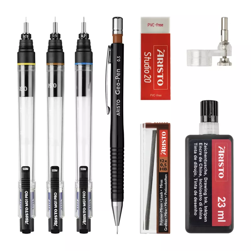 ARISTO mg1 pro Studio Technisches Zeichnen Tuschefüller-Set Schwarz (AR64150)