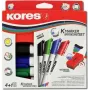 Kores Whiteboard-Marker-Set, 4 Marker + Radierer, Rundspitze, 3,0 mm, schnelltrocknend, verschiedene Farben M20863