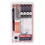 ARISTO mg1 pro Studio Technisches Zeichenstift-Set, 4 Stifte (0,25/0,35/0,50/0,70 mm), schwarze Tinte, mit Zirkeladapter und Reinigungsflüssigkeit AR64152
