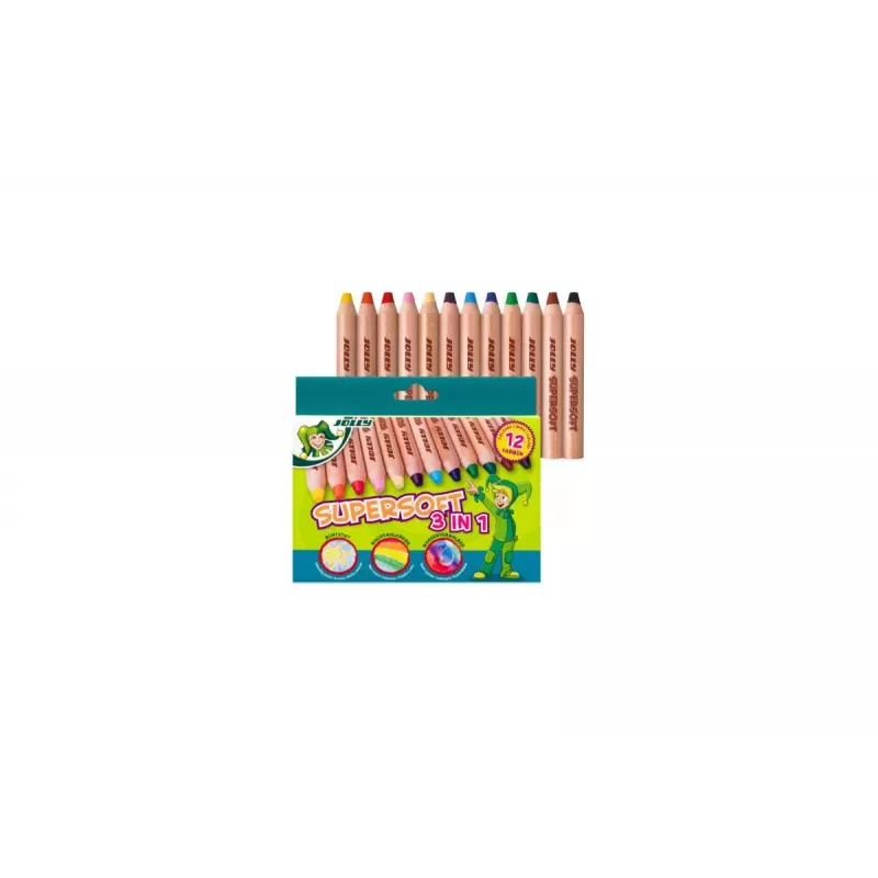 JOLLY Supersoft 3 in 1 Buntstifte, verschiedene Farben, 12 Stück (5956-0002)