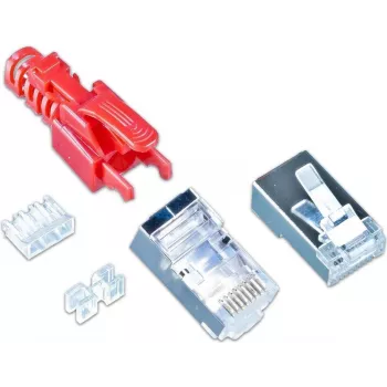 Wirewin MOD SL KAT6A STP 10 RT RJ-45 Stecker, Cat.6A, STP, werkzeuglos, Rot, 10er-Pack