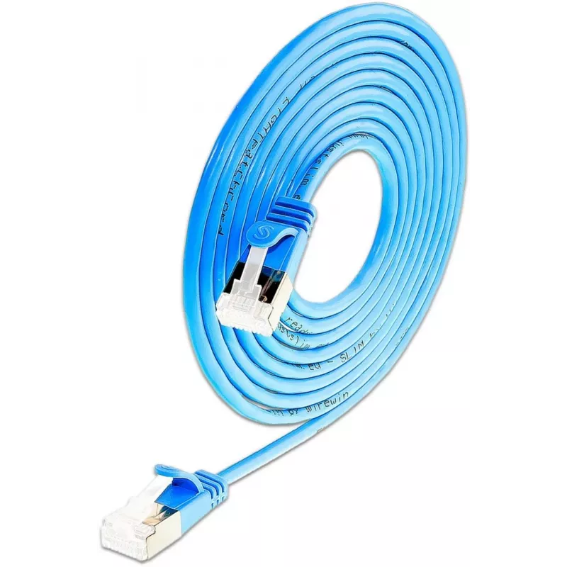 Wirewin SLIM-LS-K6A 0.15 BL 50 Cat6A Slim Ethernet Patchkabel, 0,15m, U/FTP, Blau, 50er-Pack