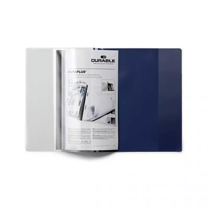 DURABLE DURAPLUS Präsentationsmappe mit transparenter Vordertasche und Schiebeclip, Dunkelblau, A4, 30 Blatt Fassungsvermögen