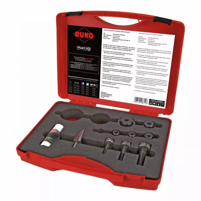 RUKO 109006K Schraublochstanzer-Set, 10-teilig, im Kunststoffkoffer
