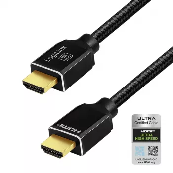 LogiLink HDMI-Kabel A/M zu A/M 8K/60Hz 48Gbps Metall Nylon Zertifiziert Schwarz 2m