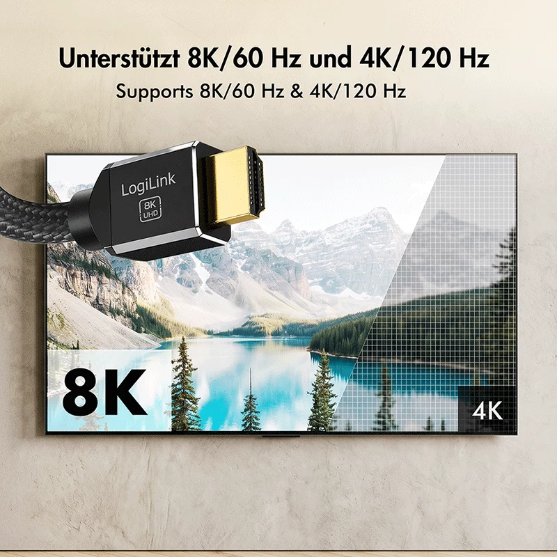 LogiLink HDMI-Kabel A/M zu A/M 8K/60Hz 48Gbps Metall Nylon Zertifiziert Schwarz 2m