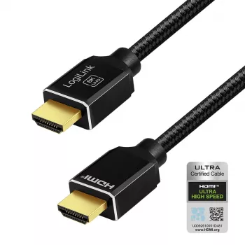 LogiLink HDMI-Kabel 8K/60 Hz 48 Gbps Metall Nylon Zertifiziert Schwarz 1 m