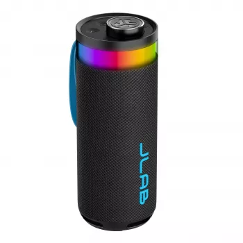 JLab Go Party tragbarer Bluetooth-Lautsprecher mit 20W Ausgangsleistung, IPX6 Wasserbeständigkeit, 15-Stunden-Akku, integriertem Mikrofon, Lichtmodi, Schwarz