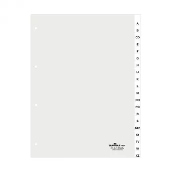 DURABLE A4 20-teilige A-Z Register, verschweißte Taben, 4-fach-Lochung, 80mm Abstand, mit Deckblatt 680019