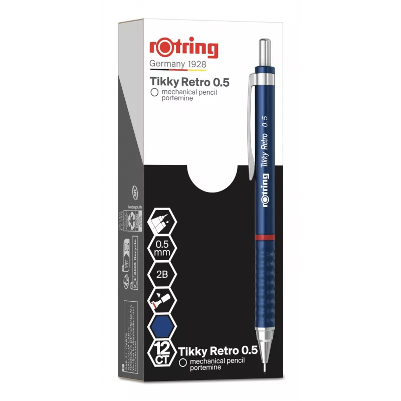 Rotring Tikky Retro mechanischer Bleistift 0,5 mm, blau verchromte Zierringe 2202566