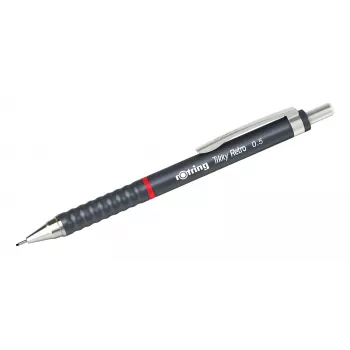 rotring Tikky Retro Mechanischer Bleistift 0,5 mm Grau Verchromte Feste Führungshülse Gummi Wellenprofil 2202567