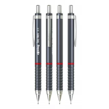 rotring Tikky Retro Mechanischer Bleistift 0,5 mm Grau Verchromte Feste Führungshülse Gummi Wellenprofil 2202567