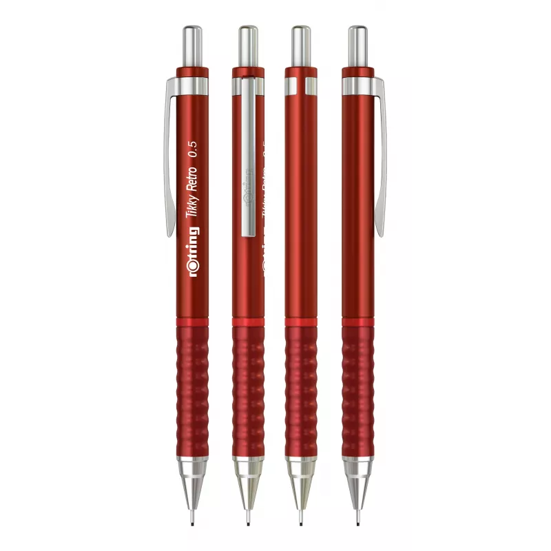Rotring Tikky Retro Mechanikbleistift 0,5 mm Rot verchromte Hülse Gummi-Griffzone 2202568