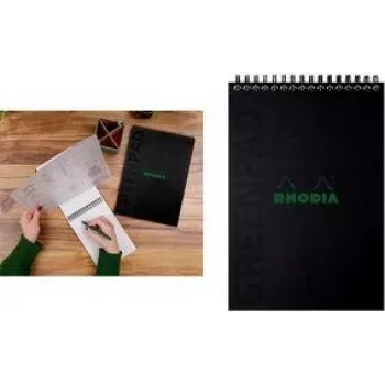 RHODIA GREENPAD Spiralnotizbuch A5+ liniert Schwarz 160x210mm 90gsm 80 Blatt 119929C