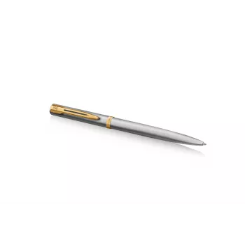 Waterman Impression Kugelschreiber aus Edelstahl mit Goldbeschlag, Medium Blau, Geschenkbox 2225495