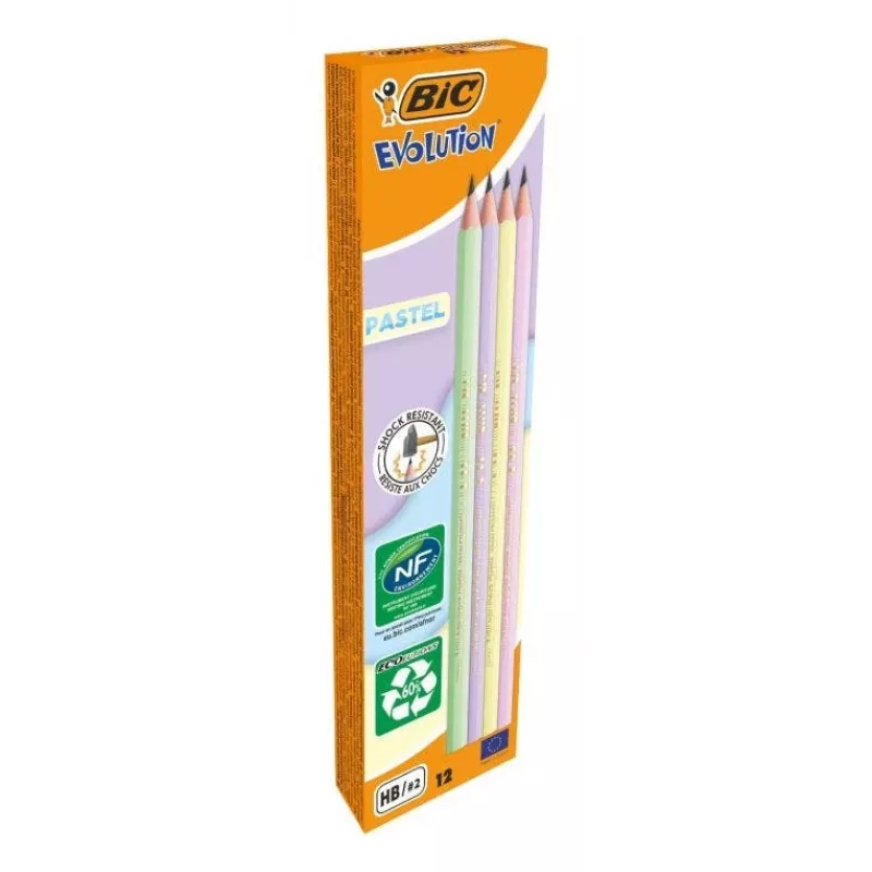 BIC Evolution PASTEL Graphitstifte HB 2 mm verschiedene Pastellfarben 12er-Pack 518307