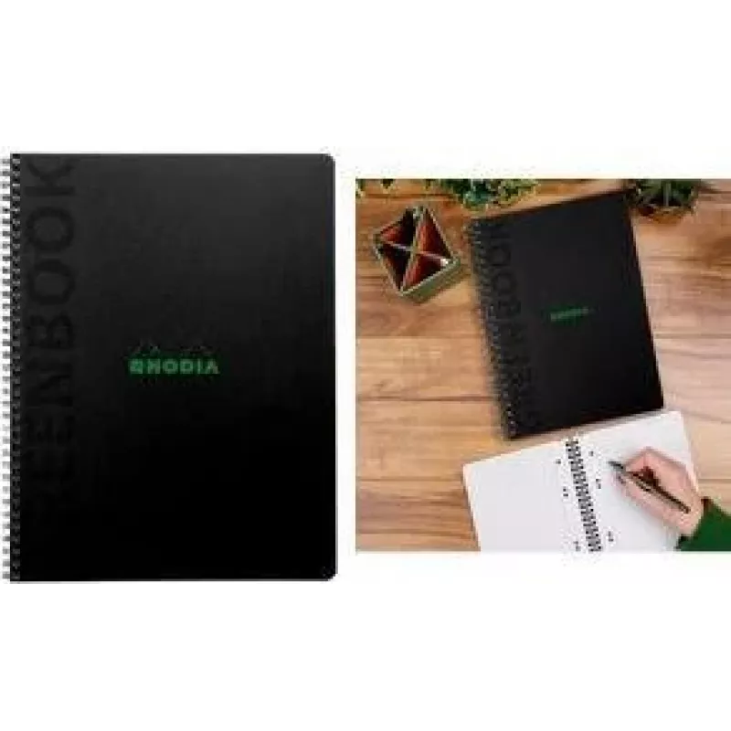 Rhodia Greenbook Collegeblock A5+ liniert, schwarzer Umschlag aus Recyclingkarton, 80 Blatt 119925C