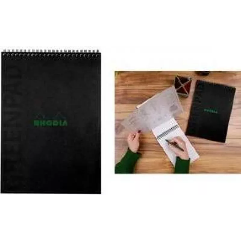 RHODIA GreenPad Spiralnotizbuch A4+ liniert Schwarz 90g/m² 80 Blatt 119927C