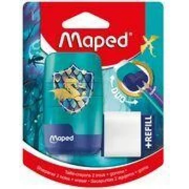 Maped Dragon Anspitzer & Radiergummi Kombi - Doppelter Spitzbehälter mit integriertem Radiergummi, 1 Stück (049224)